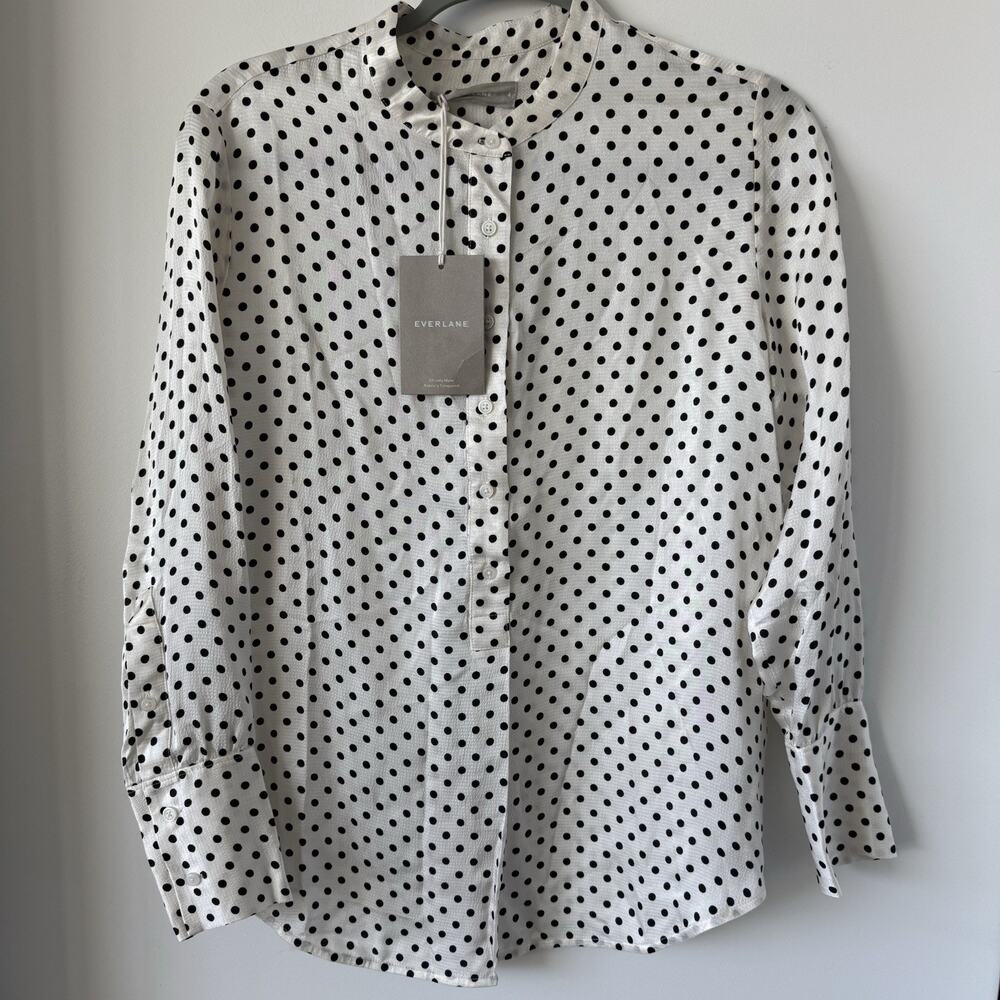 NWT Everlane The Hammered Satin Popover Shirt in Polka Dot Blouse Women's Size 4